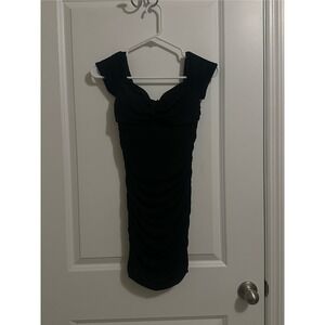 Emerald Sundae Ruched Dress XXS Black Short Sleeves Sweetheart Cocktail Party